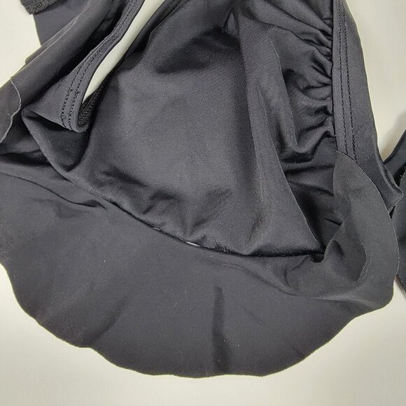 Summer Mac Swim Top Size L Black Lace Up Back  Ruffle Trim Removable Pads - Picture 2 of 10